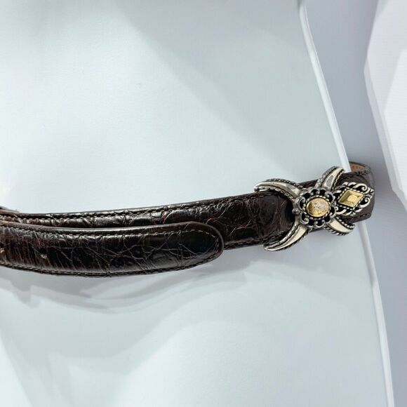 Brighton Silver Buckle Dark Brown Leather Western Belt Women's M (30) - Picture 4 of 16